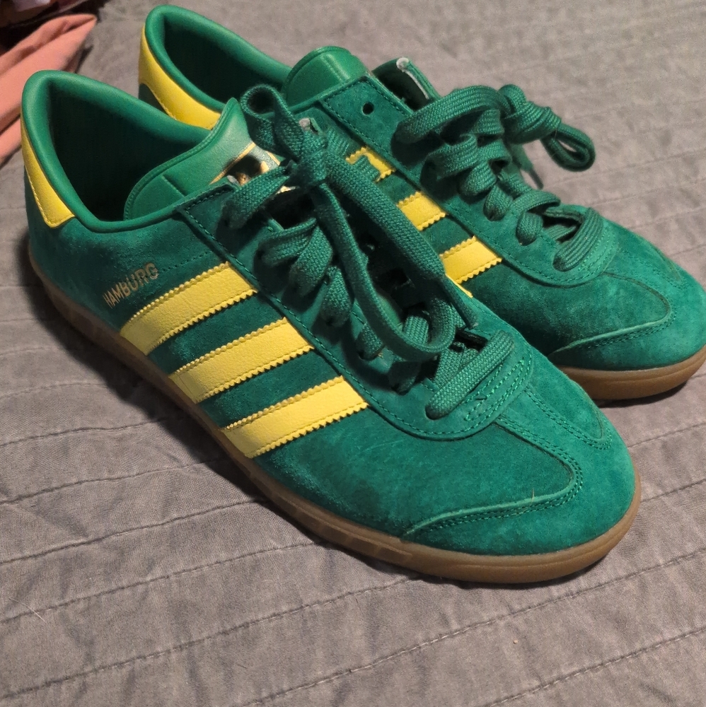 Adidas Teal and Yellow Hamburg Sneakers